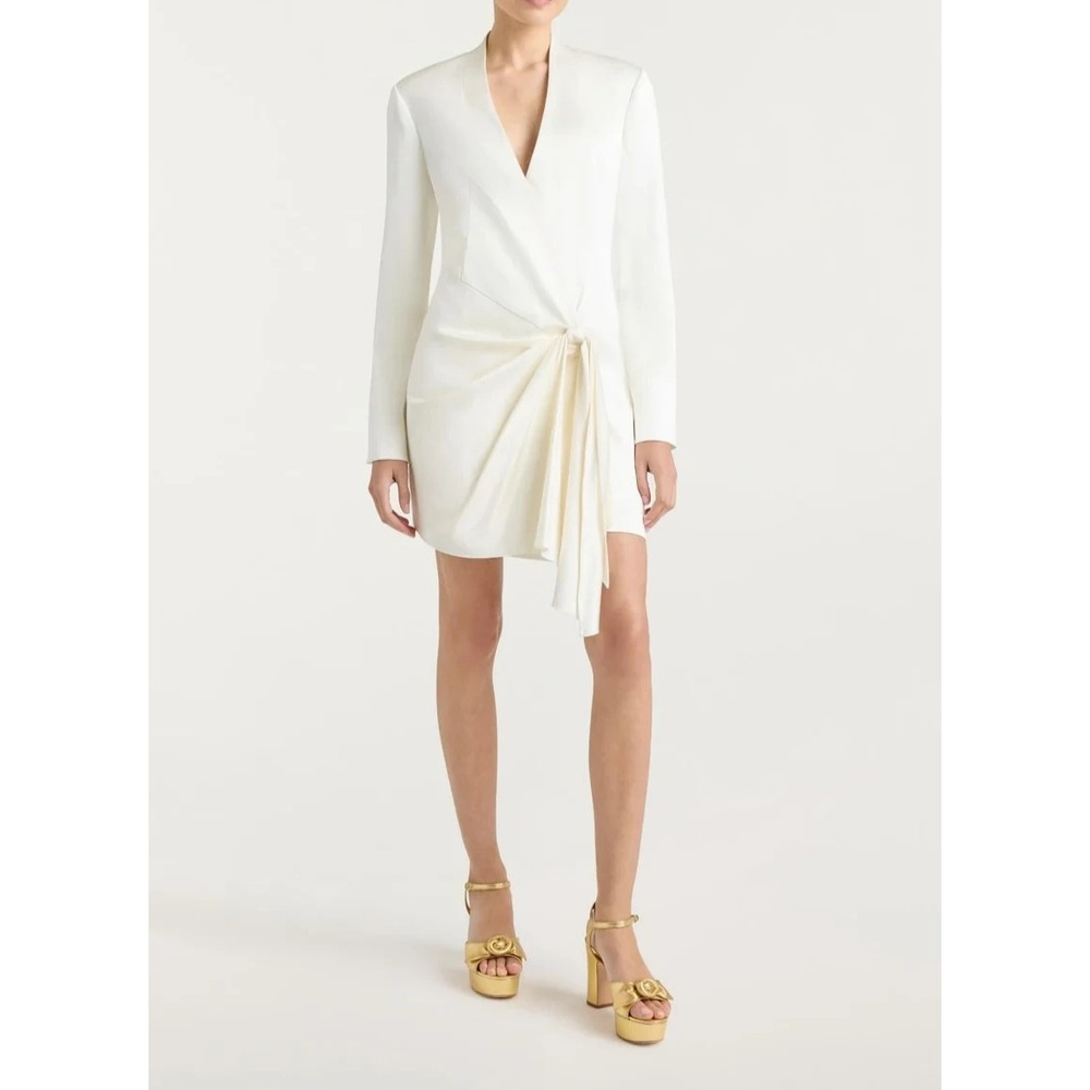 Cinq a Sept Womens Irma Mini Dress White Tie accent Long sleeves Size 0